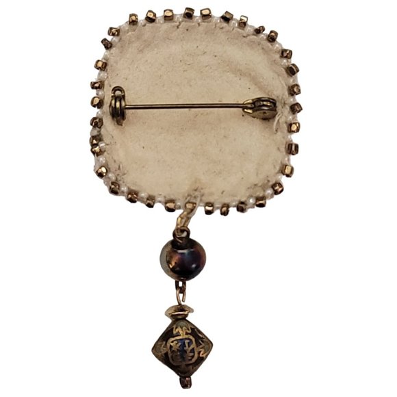 Glass White Bead Square Moss Agate Asian Bead Dangle Brooch K893 - Picture 7 of 9